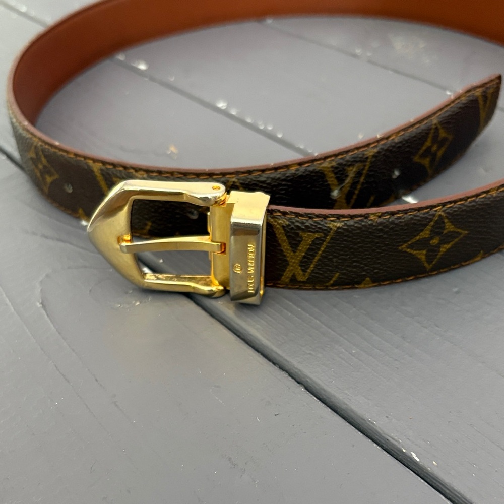 Louis Vuitton Brown Monogram Belt with Gold Buckle